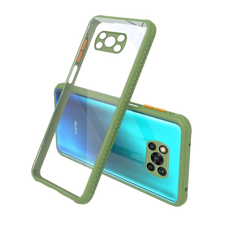 Удароустойчив Кейс за Xiaomi Redmi Poco X3, Гумирани краища, Прозрачен, Защита за камерата, Светлозелен