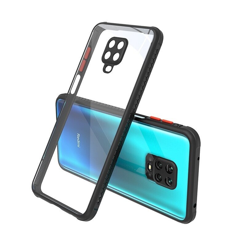 Husa rezistenta la socuri pentru Xiaomi Redmi Note 9 Pro Max, Policarbonat/Cauciuc, Protectie pentru camera, Transparent/Negru