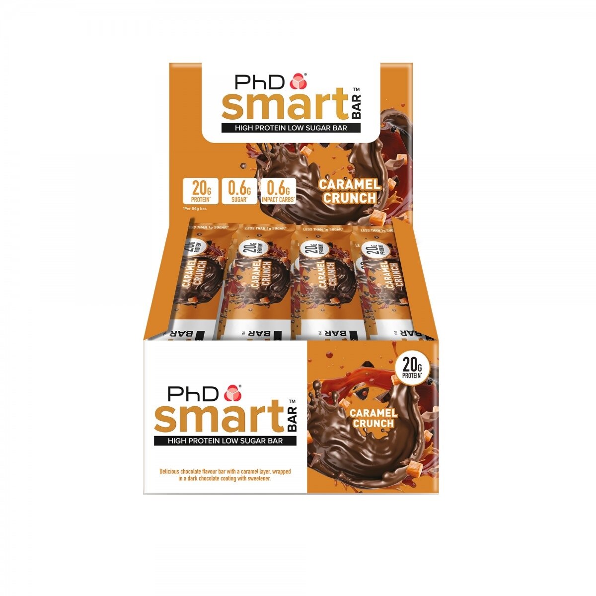 Batoane proteice Phd Smart Bar Caramel Crunch, cutie 12 bucati x 64 g bucata