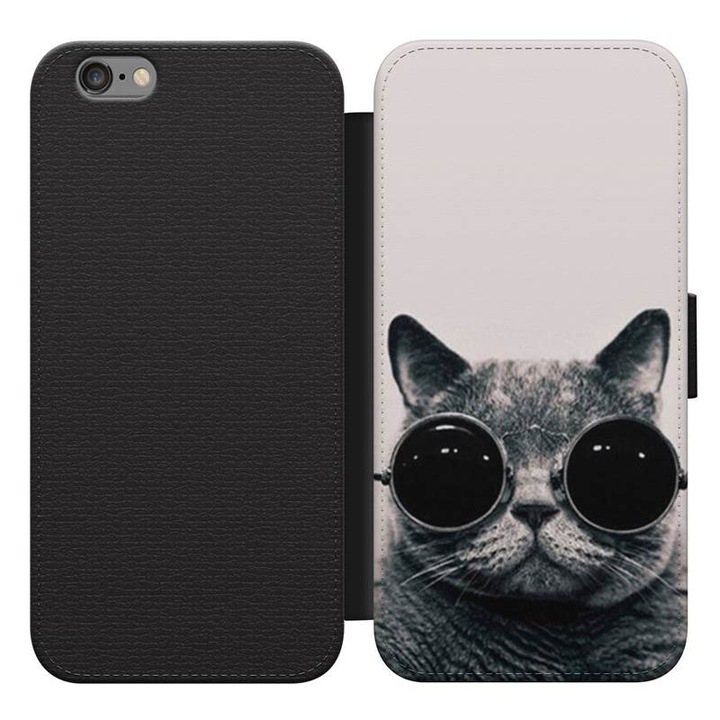 Macska szemüvegben iPhone 5s kinyitható flip tok flipes tok telefontok