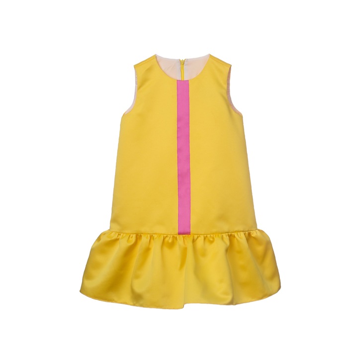 Rochie Zora, tafta, matase, galben/roz, Galben