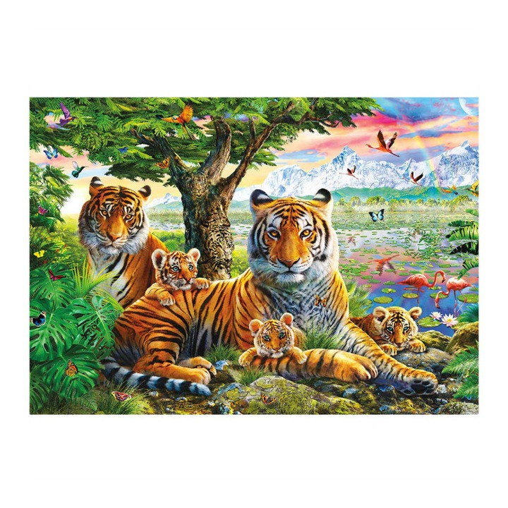 Set de creatie cu diamante AMTMBS DIY 5D, Model tigru, 34.8 x 24.8cm, Multicolor