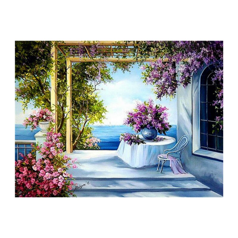 Set de creatie cu diamante AMTMBS DIY 5D, Model decor primavaratic, 34.8 x 24.8cm, Multicolor