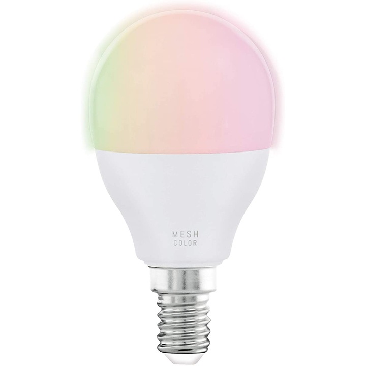 Интелигентна LED крушка RGBW Eglo Connect 11857, Wi-Fi, P45, E14, 5W, 470 лумена, A+, Бяла и цветна светлина, Съвместимост Amazon Echo и Google Home