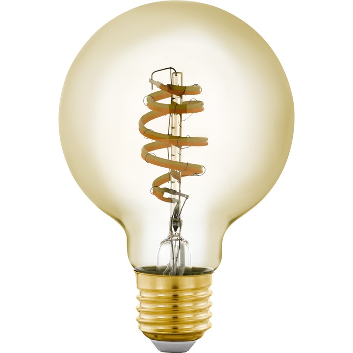 Bec LED inteligent vintage (decorativ) Eglo Connect 12579, Wi-Fi, G80, E27, 5.5W, 400 lm, A+, lumina reglabila (2200-6500K), abajur chihlimbar, compatibil Amazon Echo si Google Home