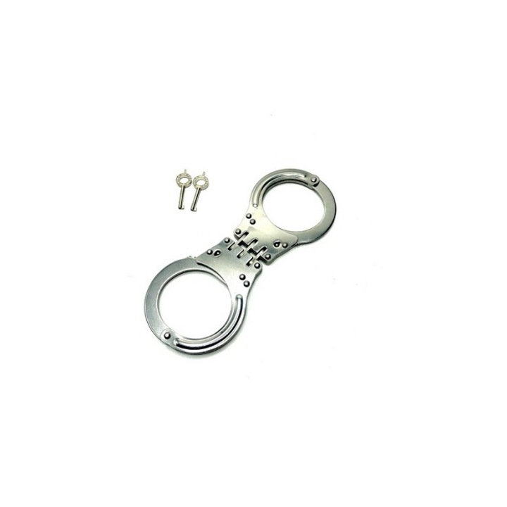 Catuse Metalice Silver Hancuffs cu balama si husa neagra cu fermoar