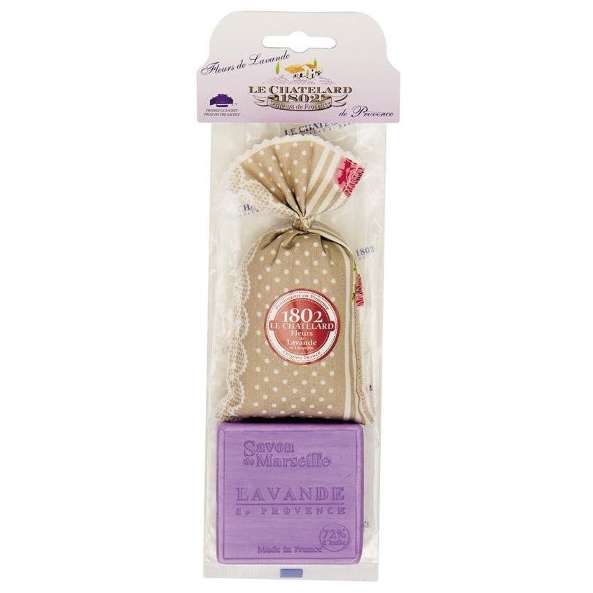 Set Cadou Sapun Natural Marsilia 100g Lavanda si Saculet Flori Lavanda Naturala de Provence 18g Le Chatelard 1802