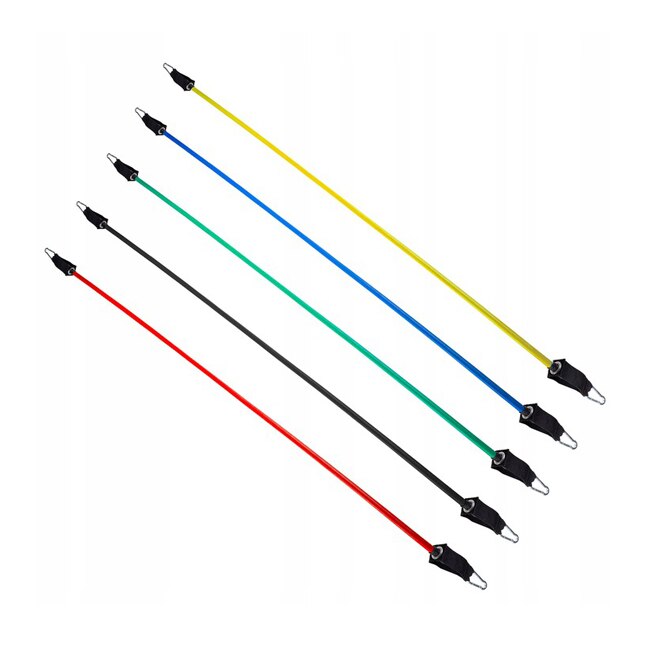 Set 5 corzi elastice pentru exercitii fitness, cu manere si accesorii, prinderi multiple, multicolor