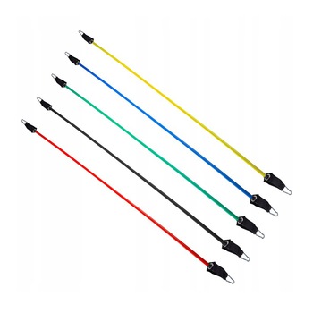 Set 5 corzi elastice pentru exercitii fitness, cu manere si accesorii, prinderi multiple, multicolor Set 5 corzi elastice pentru exercitii fitness, cu manere si accesorii, prinderi multiple, multicolor