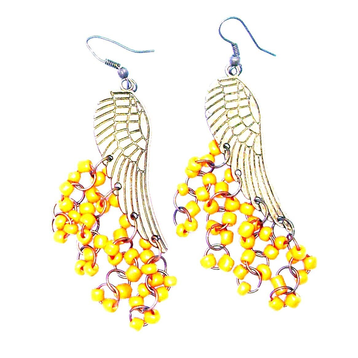 Cercei bijuterie aurii cu margele portocalii de dama FashionBijoux