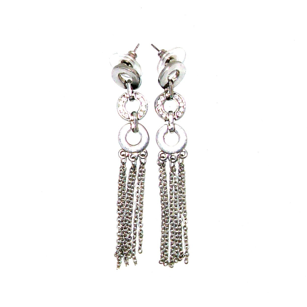 Cercei bijuterie metalici cu cristale si lanturi de dama FashionBijoux