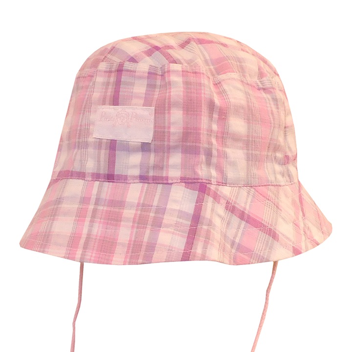 Vékony nyári karimás kalap, lány sapka - Rózsaszín kockás (Rózsaszín, 54 cm)