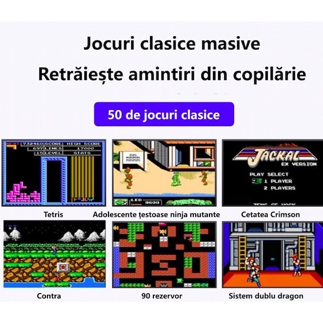 Consola de joc portabila, 500 de jocuri, retro, Gri