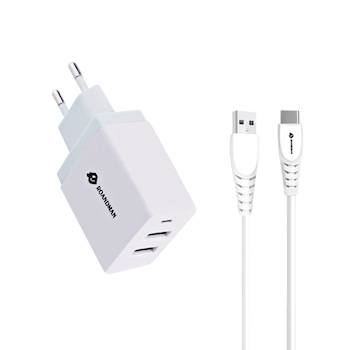 Set incarcator priza EU, dual USB, cu cablu USB Tip C, 1m, RO & MAN RC06D-W, 5V / 2.1 A, 2 x USB, intrare AC 100 - 240V, indicator LED, alb Set incarcator priza EU, dual USB, cu cablu USB Tip C, 1m, RO & MAN RC06D-W, 5V / 2.1 A, 2 x USB, intrare AC 100 - 240V, indicator LED, alb