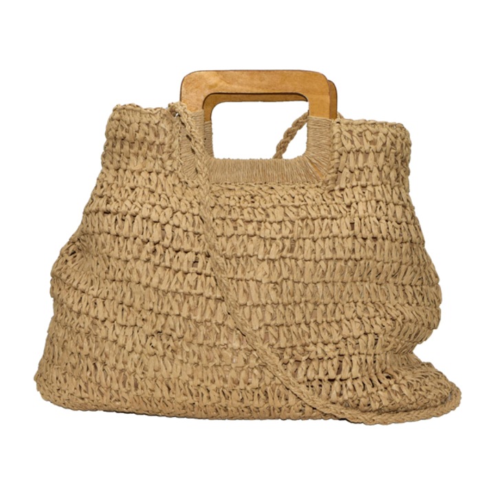 Laza nyári táska, Dacali, szövött rattan szalmából, teve