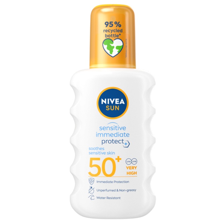 Слънцезащитен спрей Nivea Sun Sensitive Immediate Protect SPF50+, 200 мл