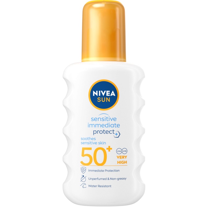 Слънцезащитен спрей Nivea Sun Sensitive Immediate Protect SPF50+, 200 мл