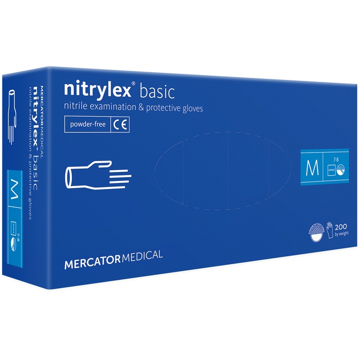 Set 200 bucati Manusi Nitrylex basic, Nitril, nepudrate, albastru inchis, marimea M