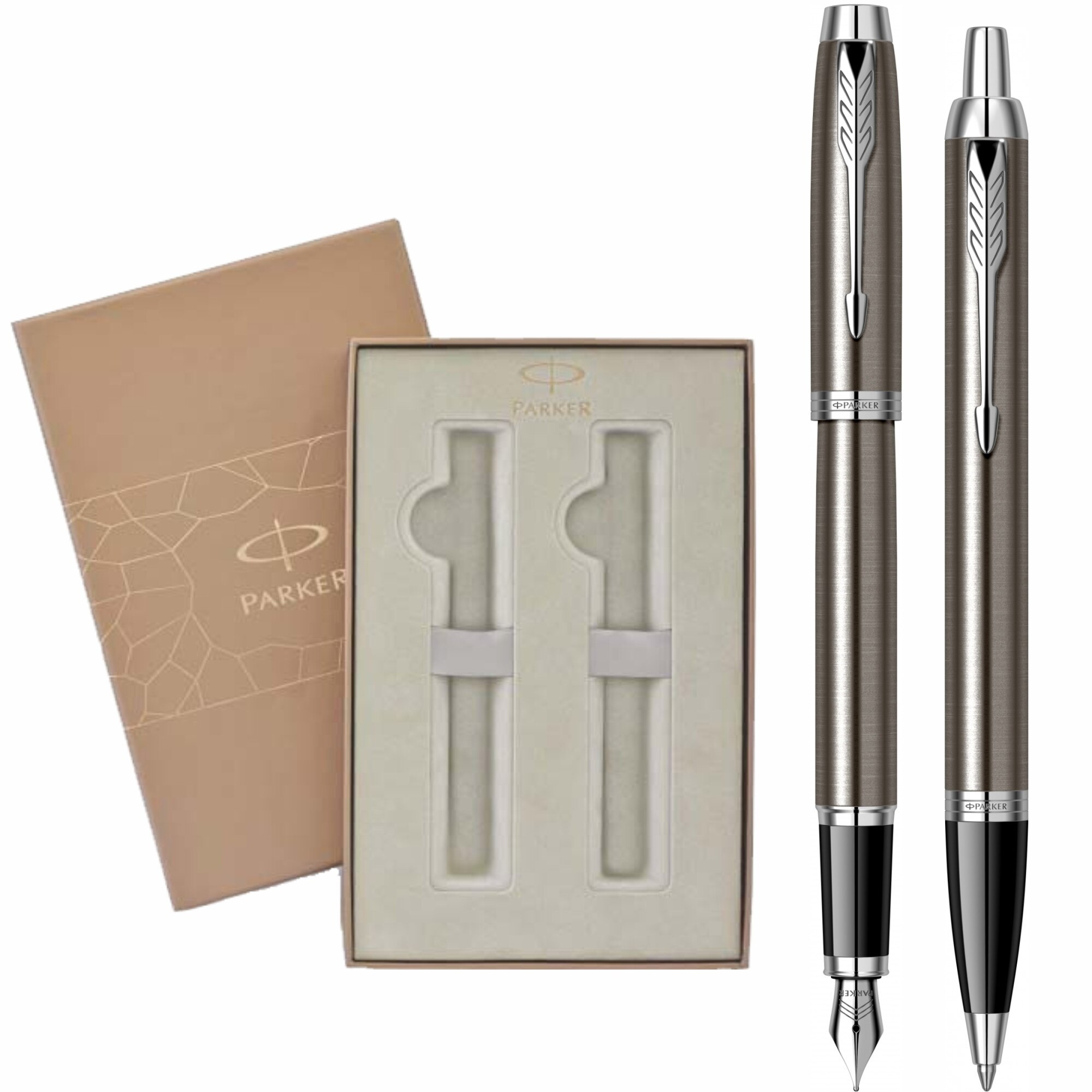 Set Parker Personalizat prin Gravura Laser Stilou Pix IM Royal Dark Espresso CT in cutie Premium Duo