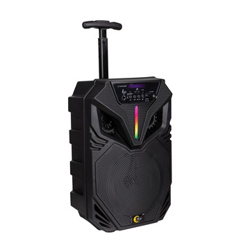 Boxa bluetooth portabila tip troler , RIF REFCO ® RF-1018 , putere 100W , lumini disco , Radio FM , slot MicroSD , USB , AUX , slot pentru microfon karaoke , display LED , microfon si telecomanda incluse , negru Boxa bluetooth portabila tip troler , RIF REFCO ® RF-1018 , putere 100W , lumini disco , Radio FM , slot MicroSD , USB , AUX , slot pentru microfon karaoke , display LED , microfon si telecomanda incluse , negru