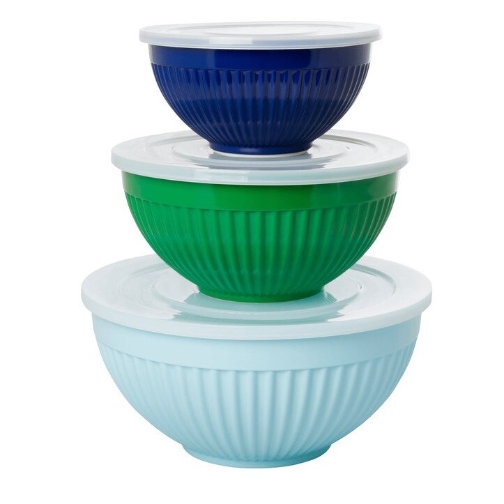 Set 3 Boluri Rice Din Melamina Cu Capac - Albastru, Verde