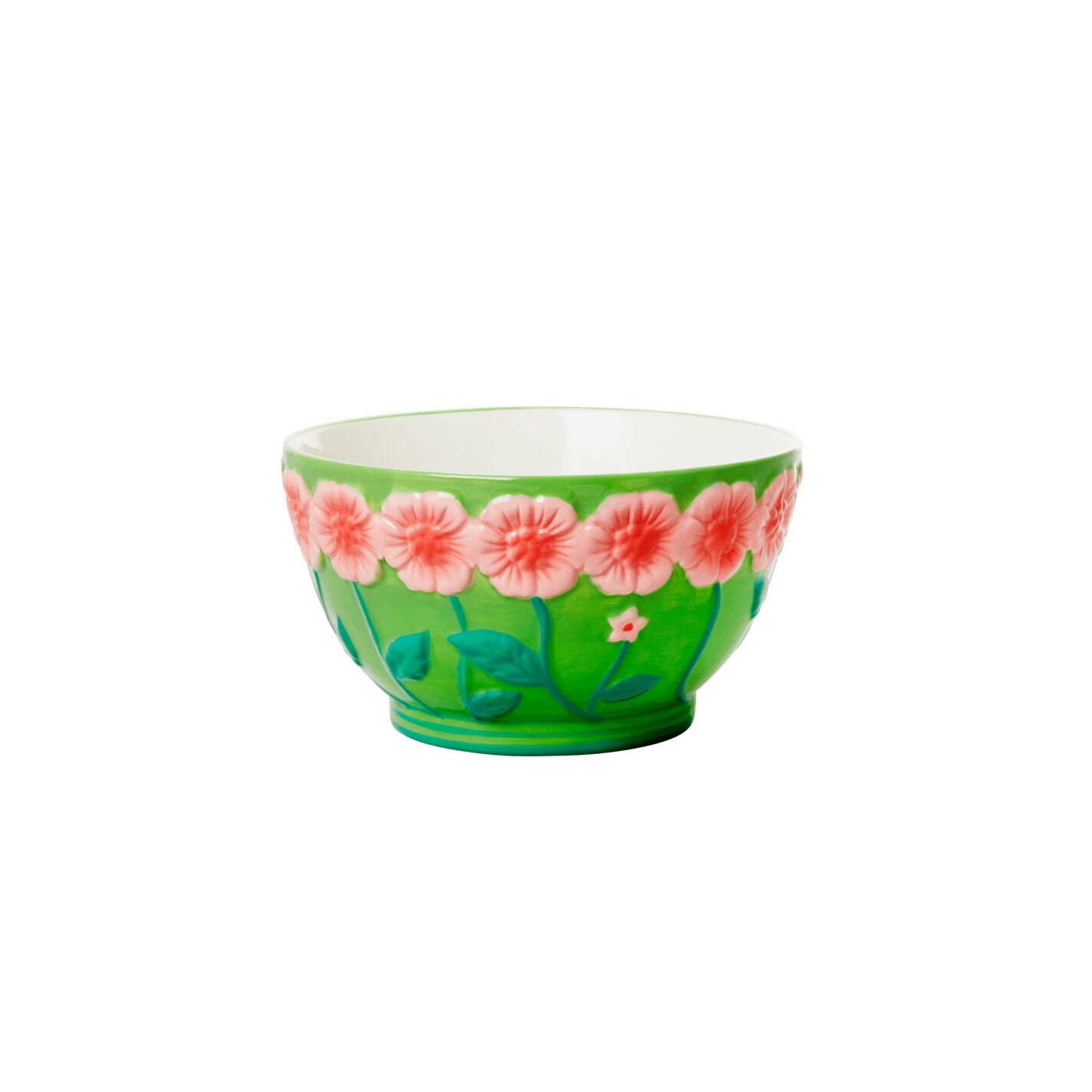 Bol De Ceramica Rice Cu Design Floral - Verde