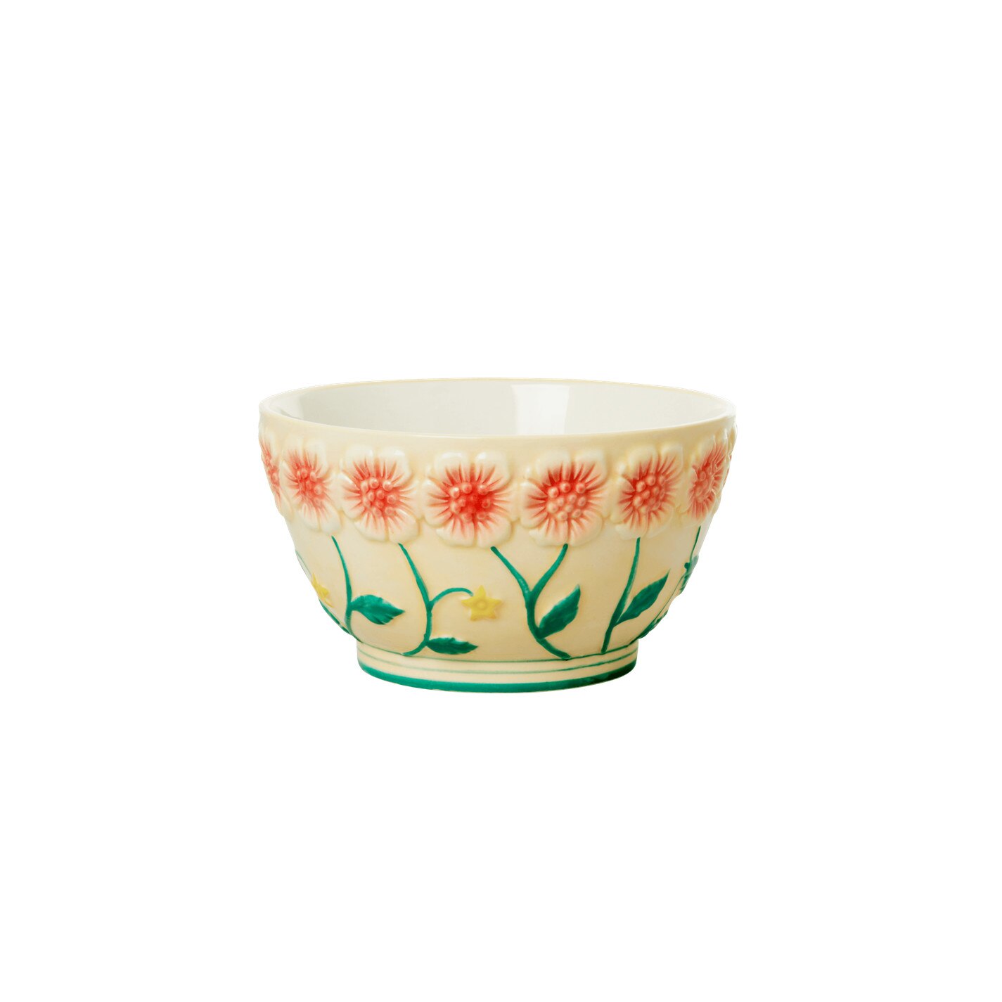 Bol De Ceramica Rice Cu Design Floral - Crem