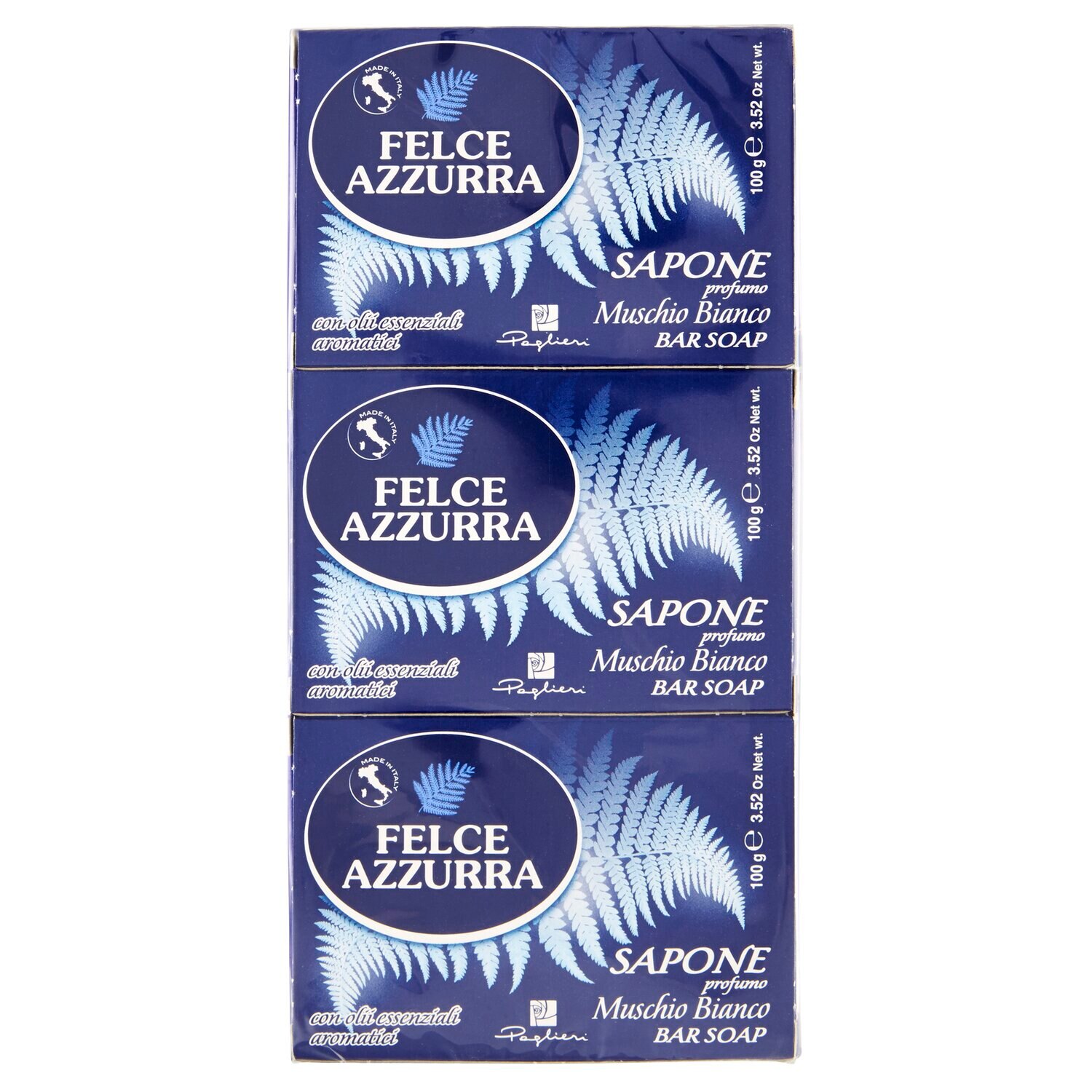 Set Sapun Solid Felce Azzurra Parfum Muschio Bianco, 3 buc x 100g