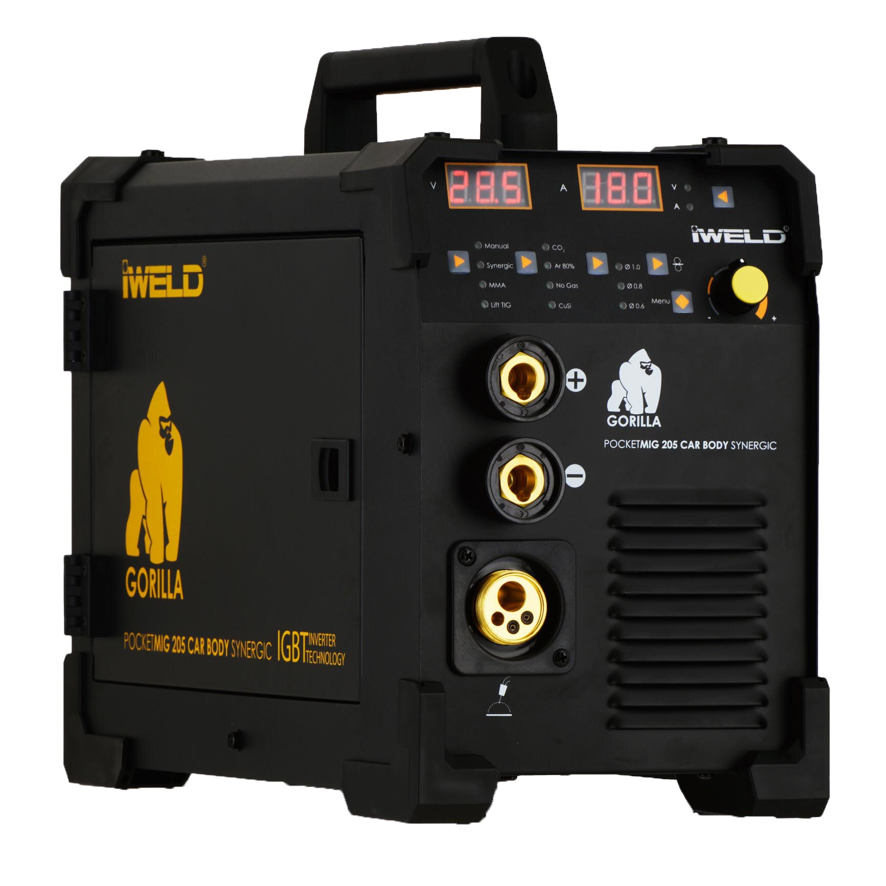 Aparat sudura MIG MAG, MMA si Lift TIG IWELD Pocketmig 205 CBS, Synergic, 220V, 190A, rola 5kg, accesorii incluse