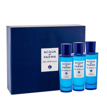 Set Apa de toaleta Acqua Di Parma Blu Mediterraneo Collection, Fico di Amalfi, 30ml, Arancia di Capri, 30ml, Bergamotto di Calabria, 30 ml Set Apa de toaleta Acqua Di Parma Blu Mediterraneo Collection, Fico di Amalfi, 30ml, Arancia di Capri, 30ml, Bergamotto di Calabria, 30 ml