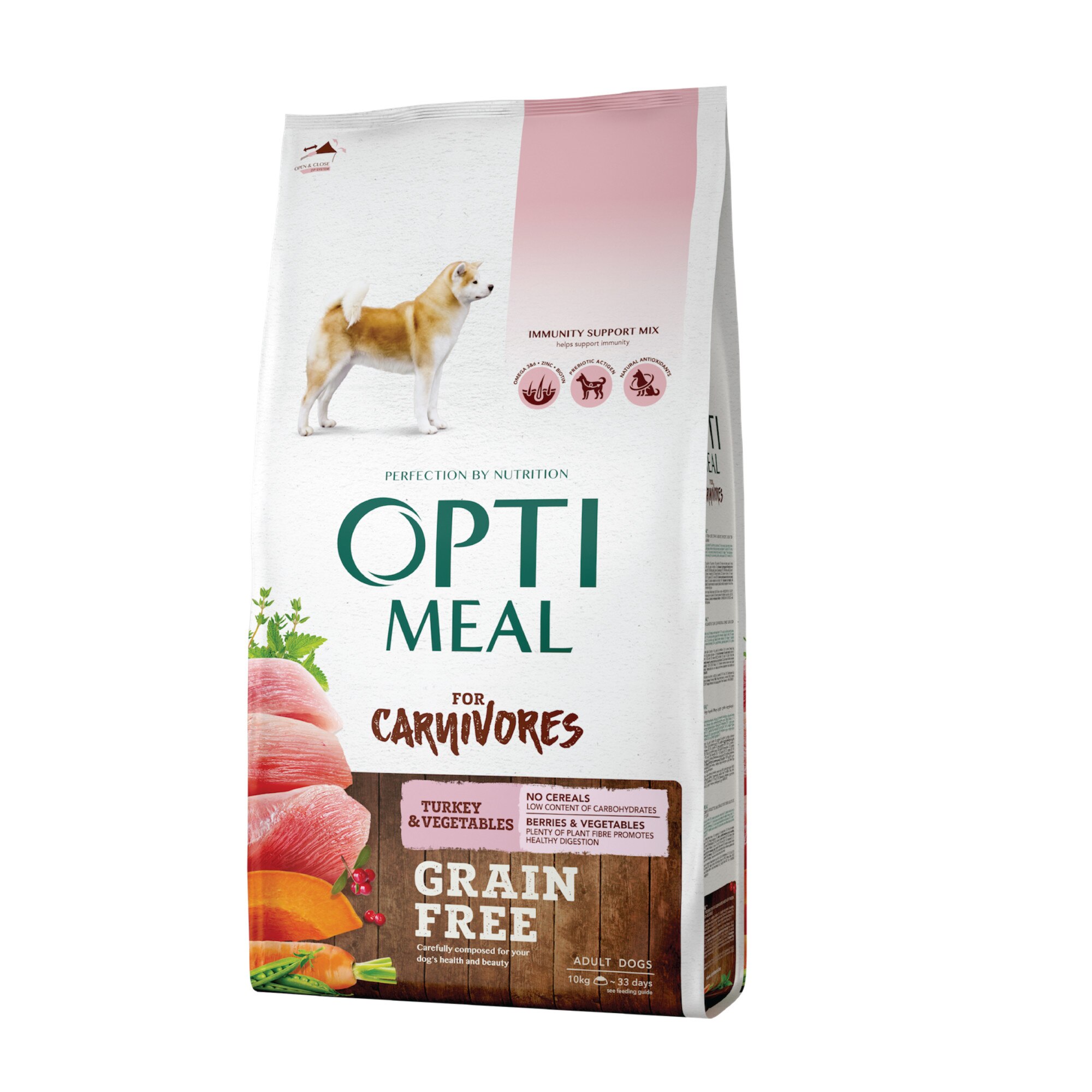 Hrana uscata completa pentru caini adulti, Optimeal, Grain-free, Curcan si Legume, 10kg