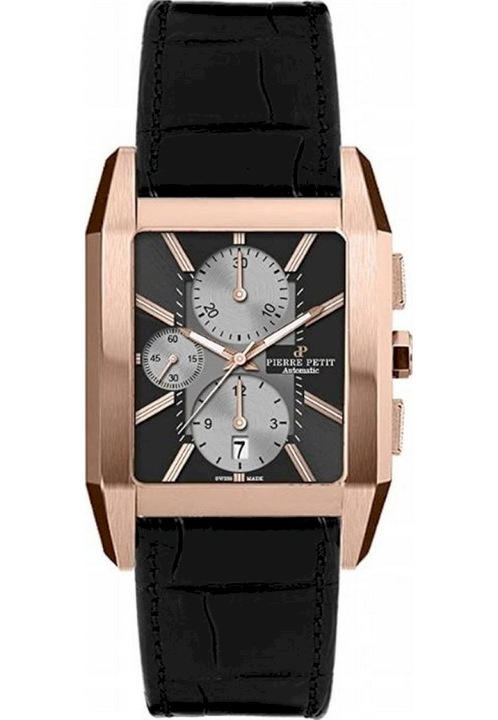 Ceas analogic, Pierre Petit, P-815B, Cronograf, Automatic, 5 ATM, Auriu rose/Negru
