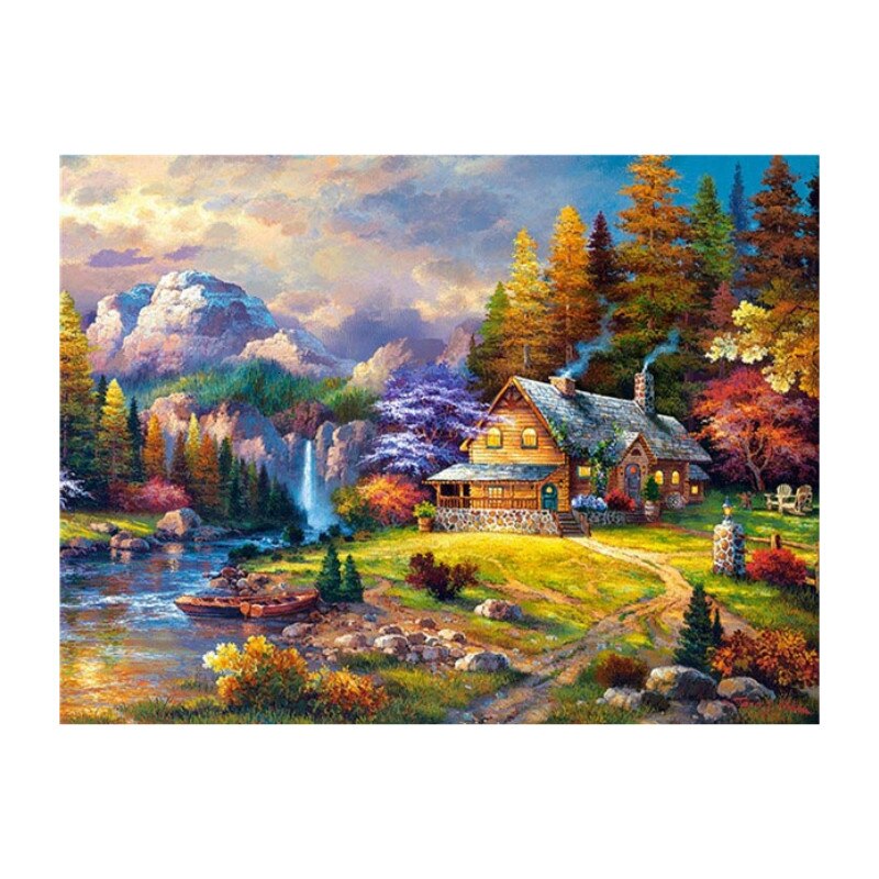 Set de creatie cu diamante AMTMBS DIY 5D, model casa, 34.8 x 24.8cm, multicolor