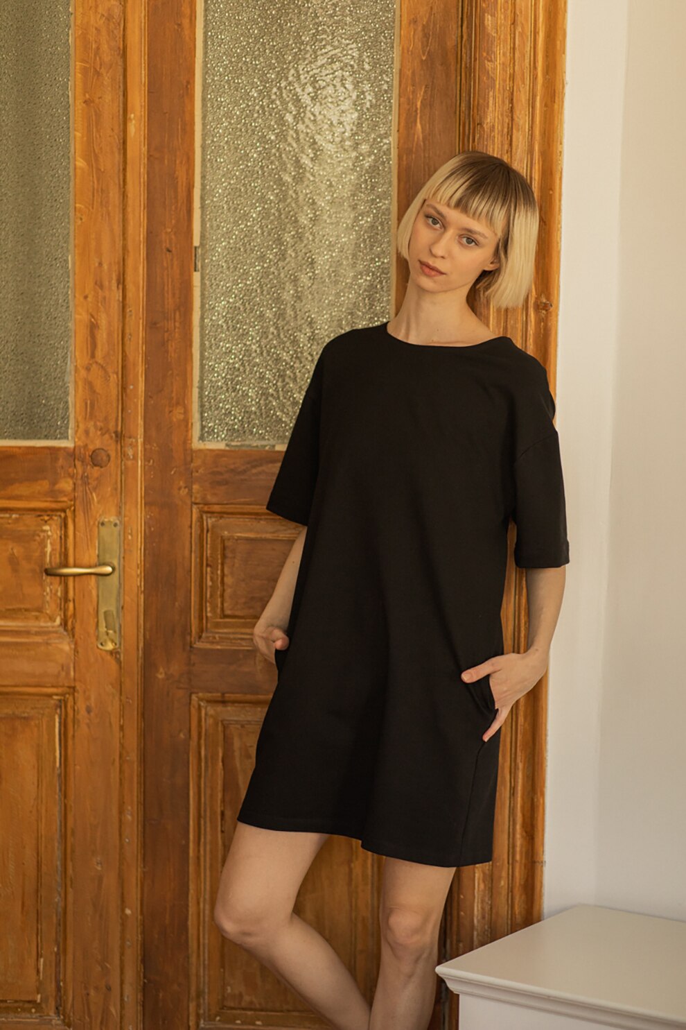 UNDRESS, Rochie-tricou cu buzunare laterale, Negru