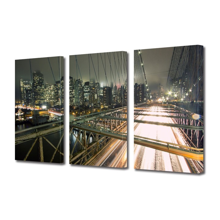 Tablou Multicanvas 3 Piese Pe podul Brooklyn in New York, 25 x 45 cm