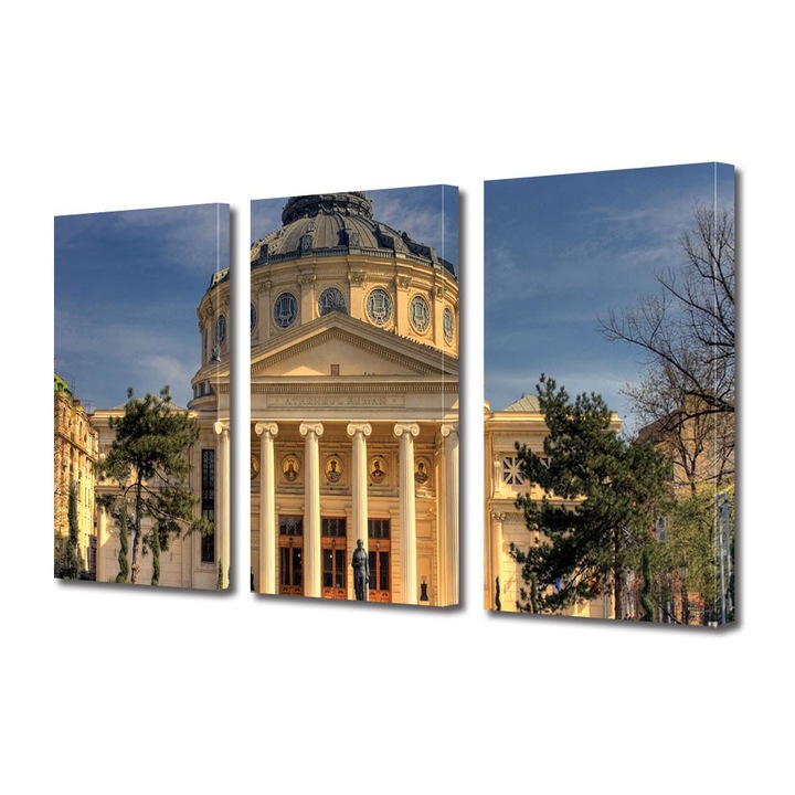Tablou Multicanvas 3 Piese Ateneul Roman in Bucuresti, 30 x 60 cm