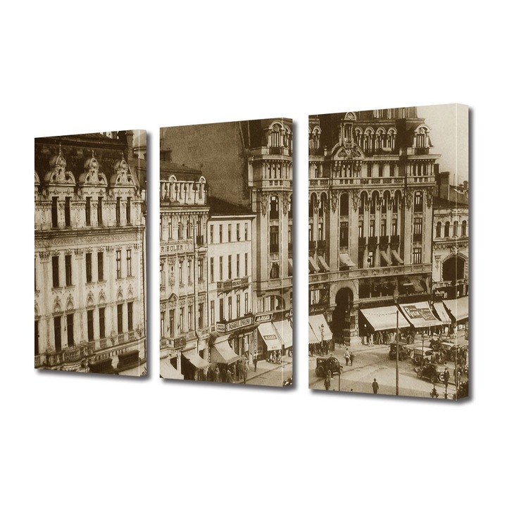 Tablou Multicanvas 3 Piese Palatul telefoanelor Calea Victoriei Bucuresti, 100 x 210 cm