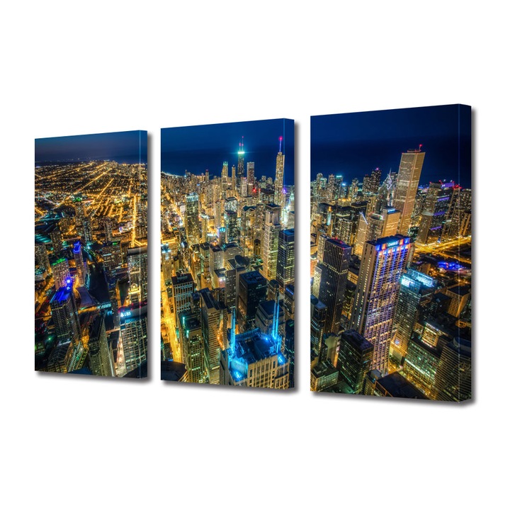 Tablou Multicanvas 3 Piese Chicago Colorat, 25 x 45 cm