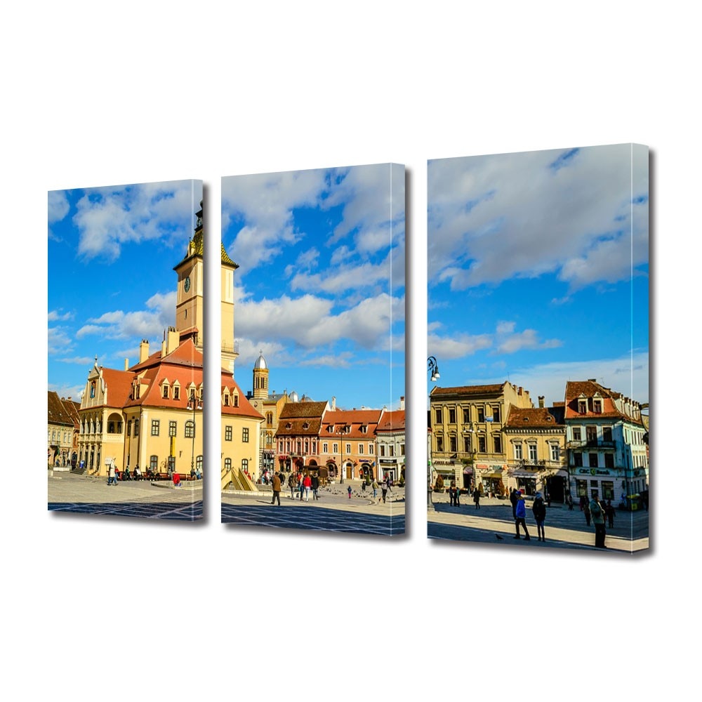 Tablou Multicanvas 3 Piese Piata Sfatului din frumosul oras Brasov, 25 x 45 cm