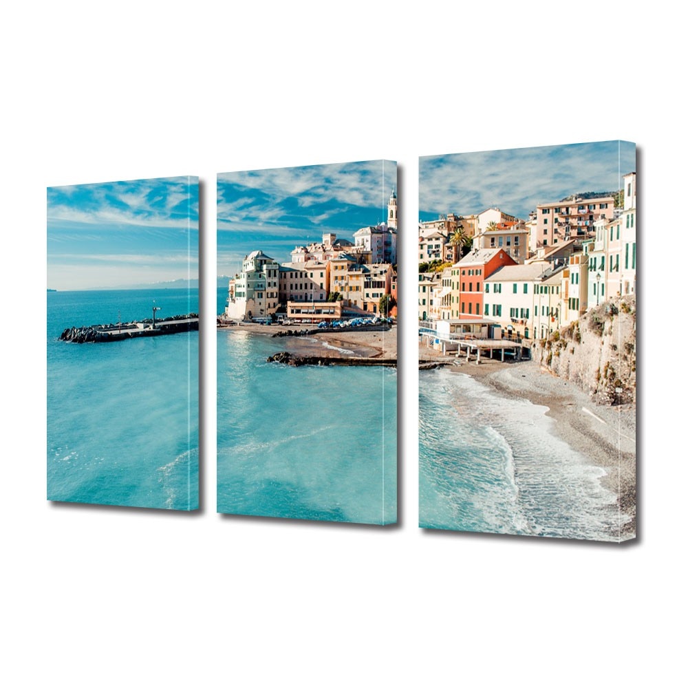 Tablou Multicanvas 3 Piese Oras pe coasta, 60 x 120 cm