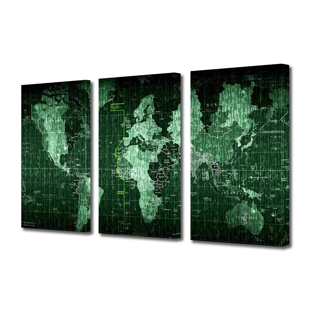 Tablou Multicanvas 3 Piese Harta lumii matrice, 25 x 45 cm