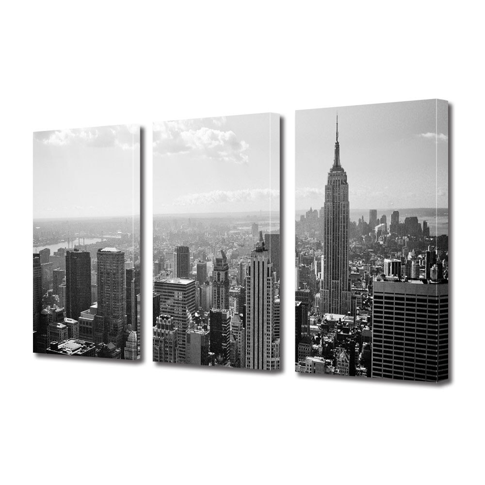 Tablou Multicanvas 3 Piese Orasul New York alb negru, 30 x 60 cm