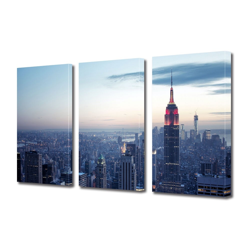 Tablou Multicanvas 3 Piese Apus de iarna in New York, 60 x 120 cm