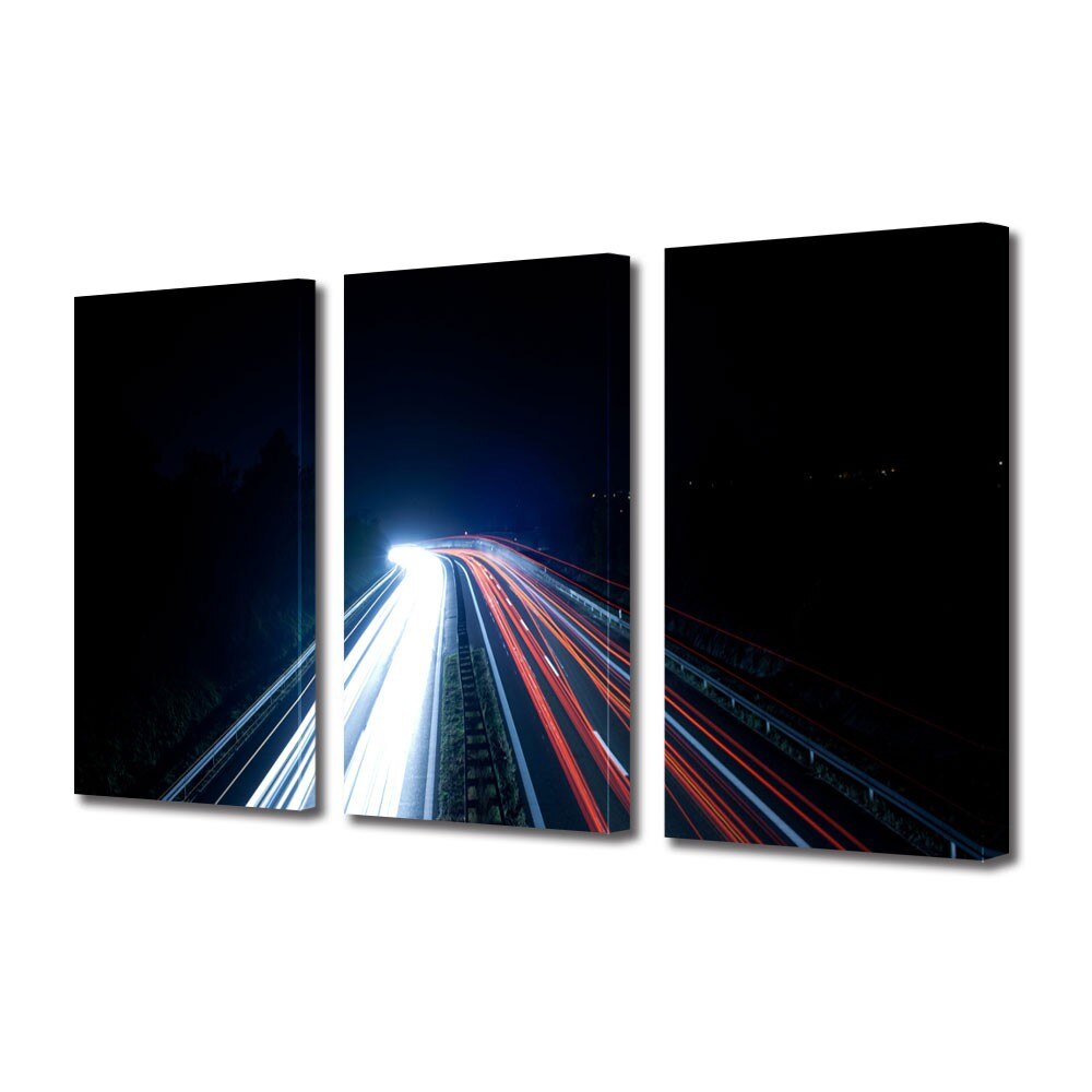 Tablou Multicanvas 3 Piese Lumini pe autostrada, 25 x 45 cm