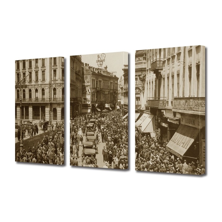 Tablou Multicanvas 3 Piese Calea Victoriei Bucuresti, 100 x 210 cm