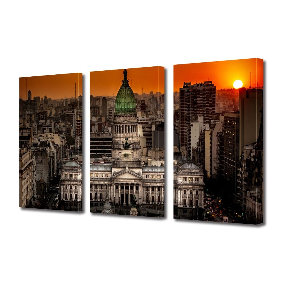 Tablou Multicanvas 3 Piese Palatul Congresului in Buenos Aires Argentina, 25 x 45 cm