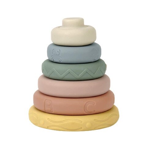 Set joc interactiv de constructie pentru bebelusi, Nando, cu inele moi, educationale, multifunctionale, din silicon, multicolor, 6 piese