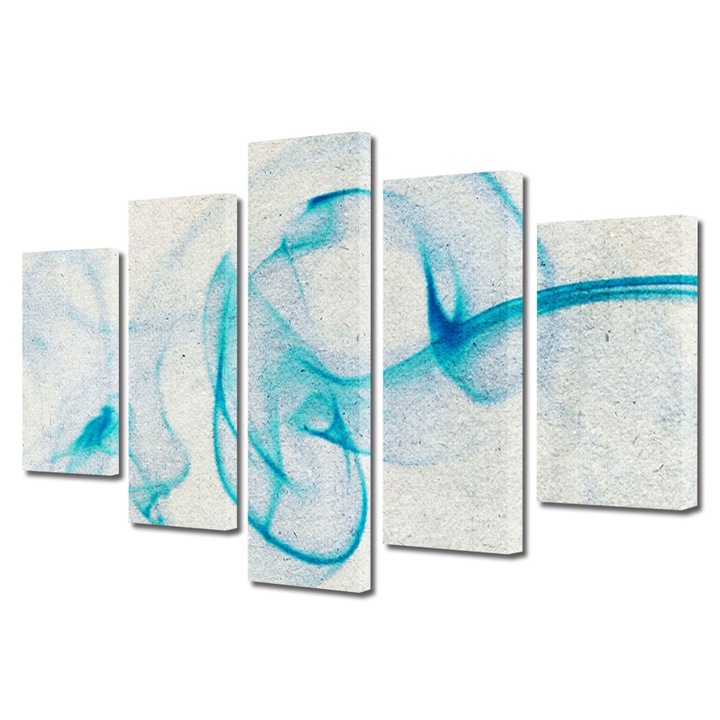 Set Tablouri Multicanvas 5 Piese Abstract Decorativ, Fum bleu, 70 x 125 cm