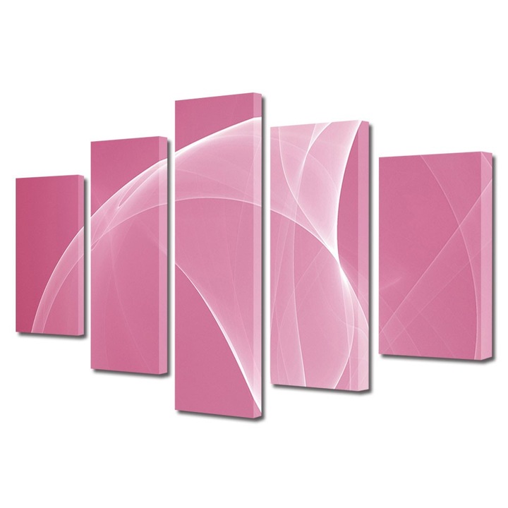 Set Tablouri Multicanvas 5 Piese Abstract Decorativ, Roz pal, 70 x 125 cm