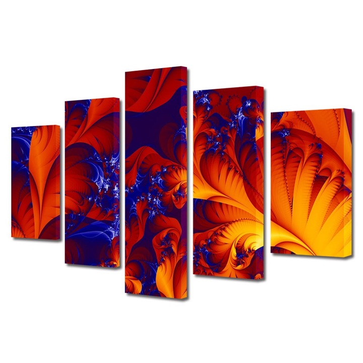 Set Tablouri Multicanvas 5 Piese Abstract Decorativ, Frunze exotice, 70 x 125 cm